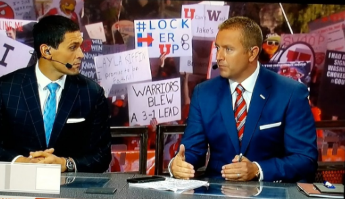 Kirk Herbstreit with David Pollack at College GameDay