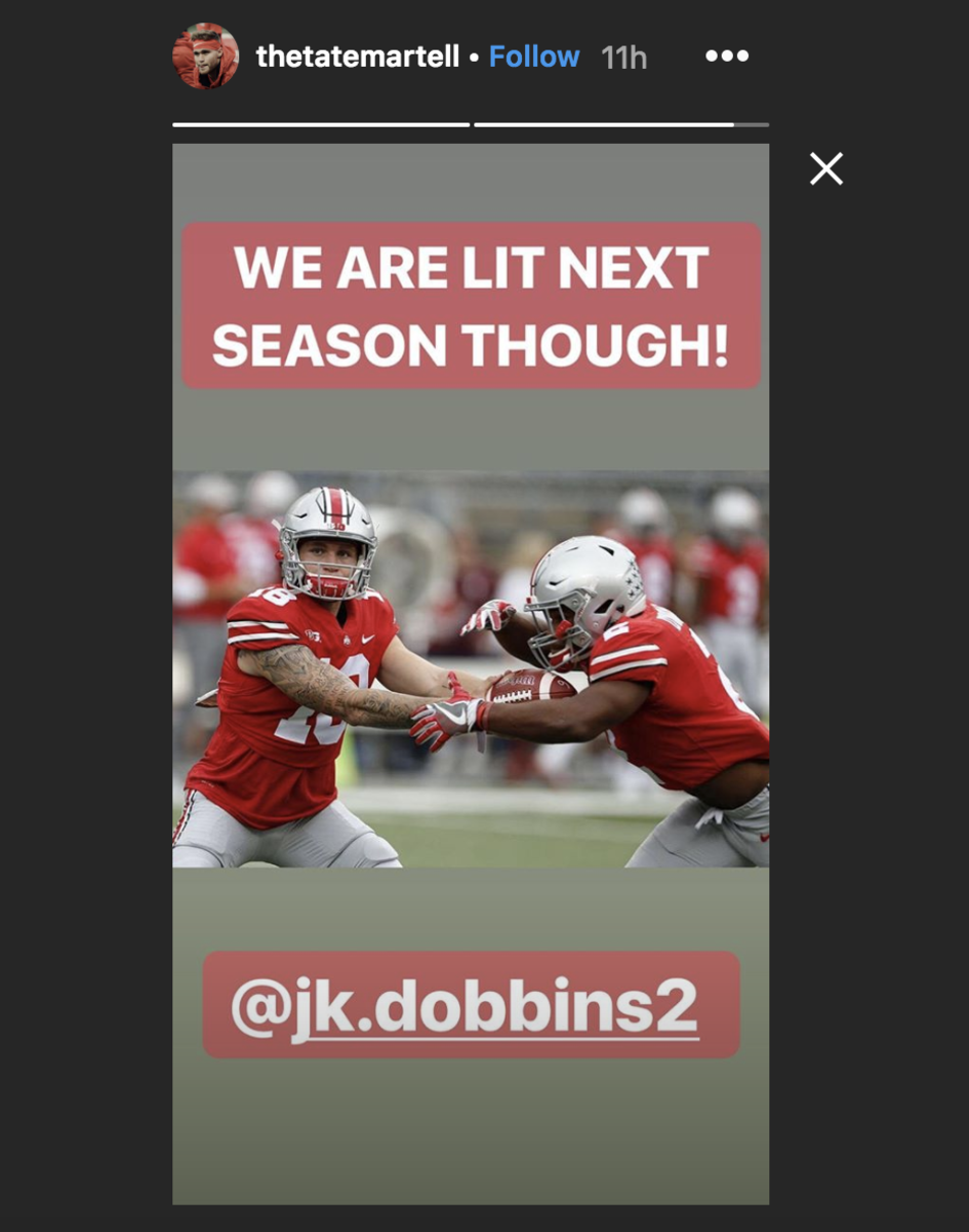 Tate Martell's Instagram post to J.K. Dobbins.