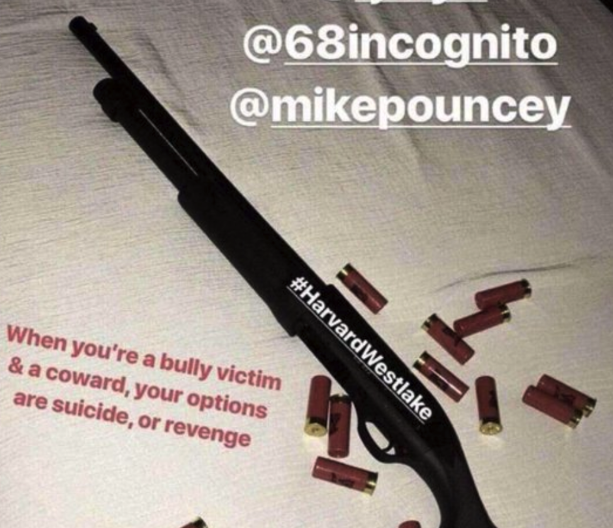 A shotgun on a bed from Jonathan Martin's Instagram.
