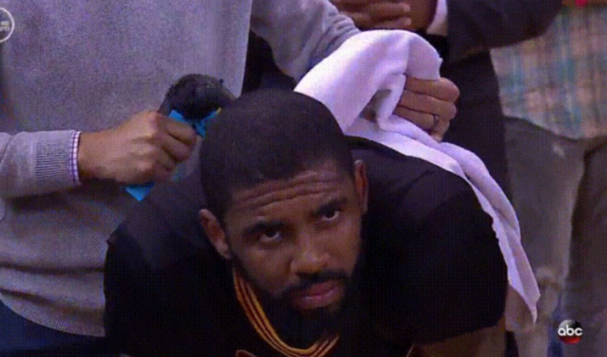 Kyrie Irving on the bench for the Cavaliers.