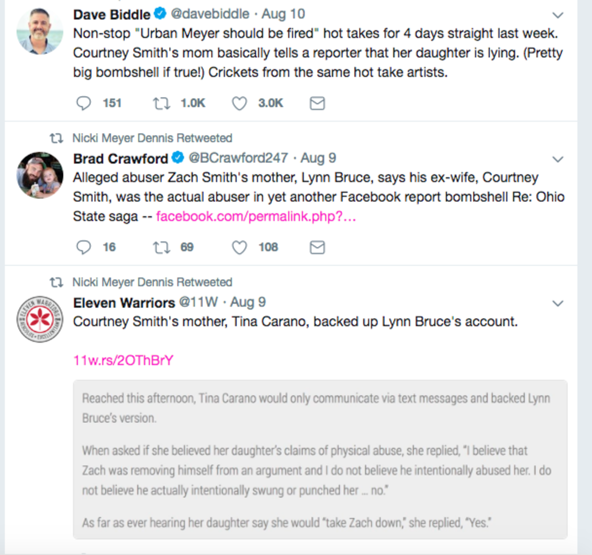 Some tweets Nicki Meyer retweeted during Urban's leave.