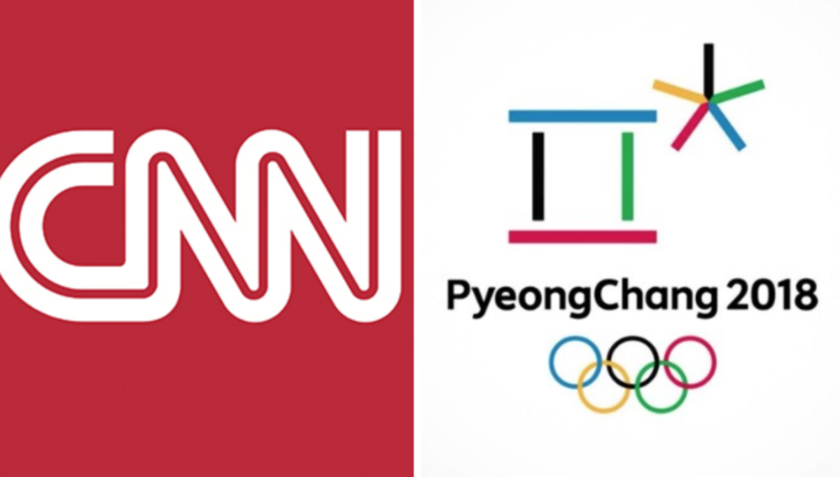 A splitscreen of CNN and the Olympics logos.