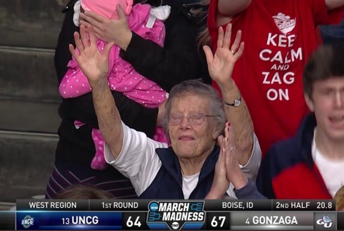 Mark Few's mom in the stands.