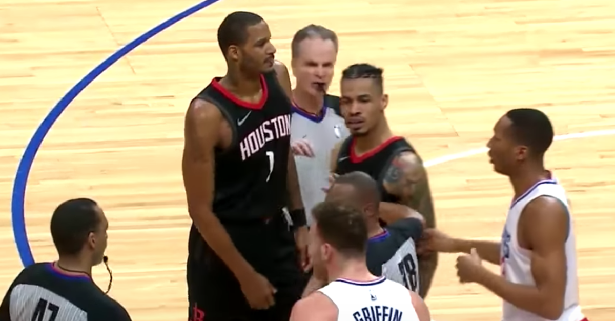 Rockets and Clippers players in an altercation.