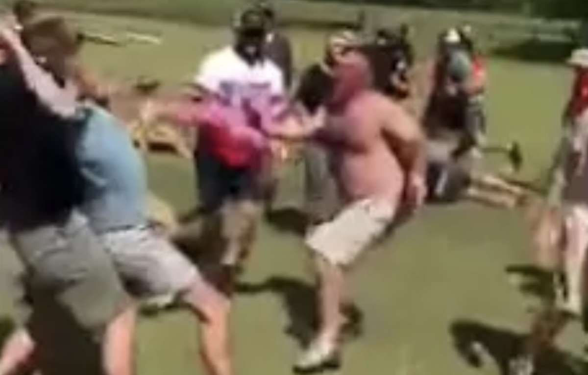 A brawl erupting at a cornhole tournament