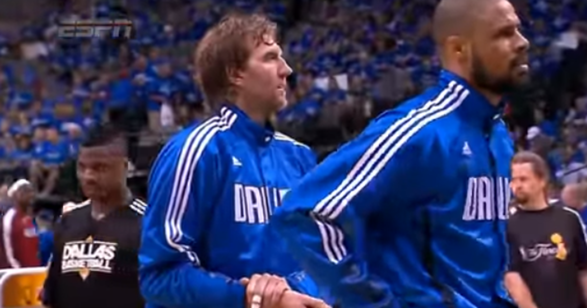 Dirk Nowitzi warms up ahead of 2011 NBA Finals game.