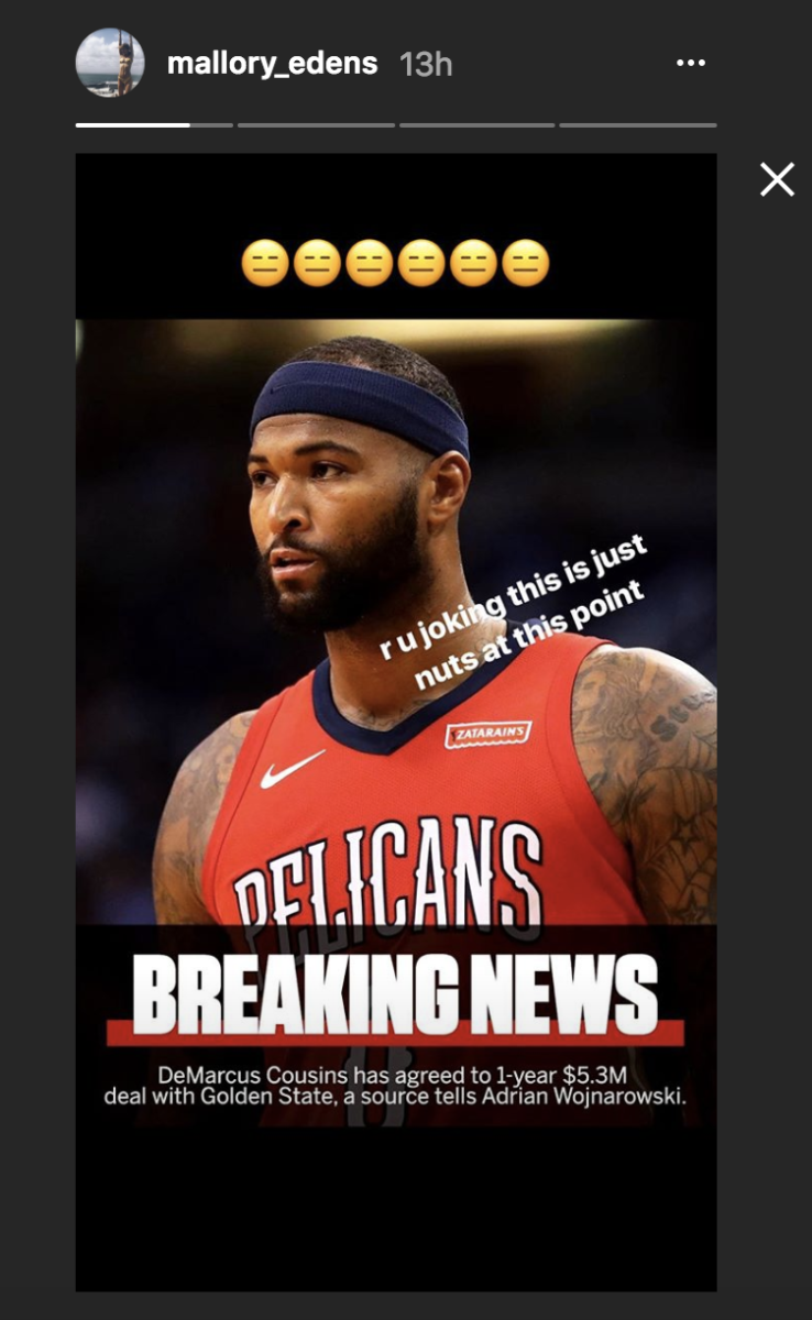 mallory edens posts on instagram about demarcus cousins