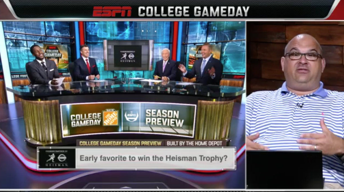 A split screen of ESPN's College GameDay.