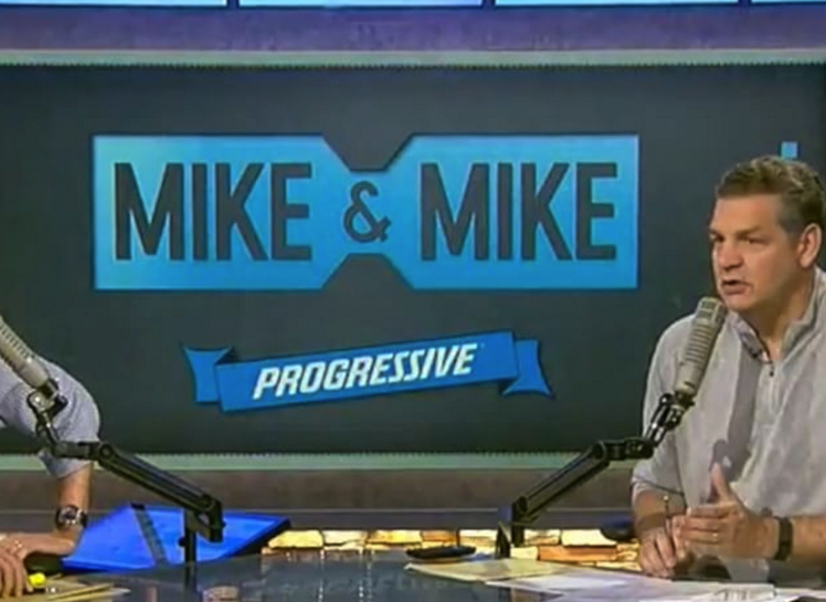 Mike Golic talking into the microphone on Mike and Mike