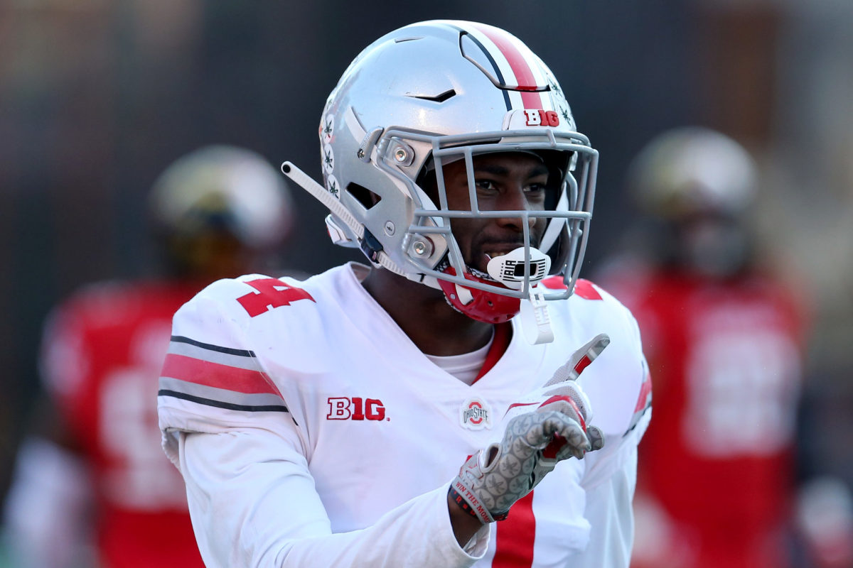 COLLEGE PARK, MD - NOVEMBER 17: Jordan Fuller #4 of the Ohio State Buckeyes reacts after a play during the second half at against the Maryland Terrapins Capital One Field on November 17, 2018 in College Park, Maryland. (Photo by Will Newton/Getty Images)