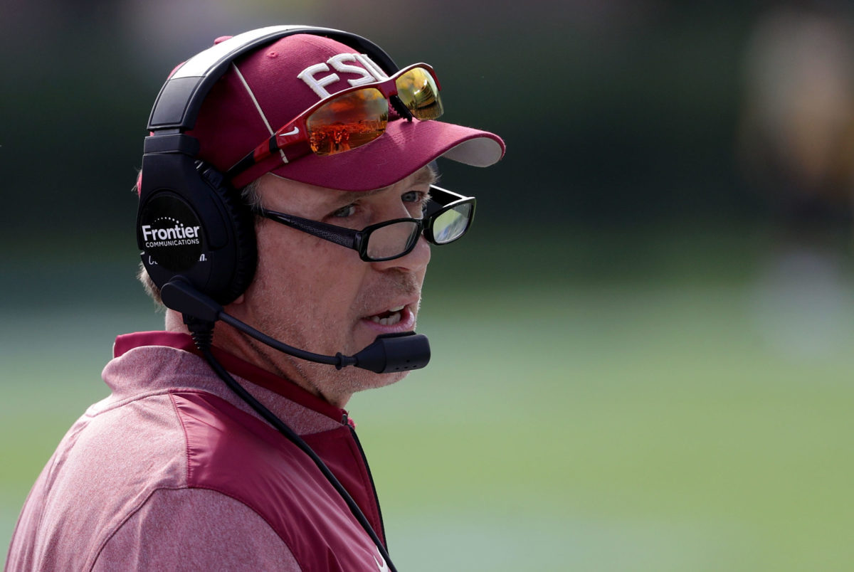 A closeup of Jimbo Fisher on the Florida State sideline.
