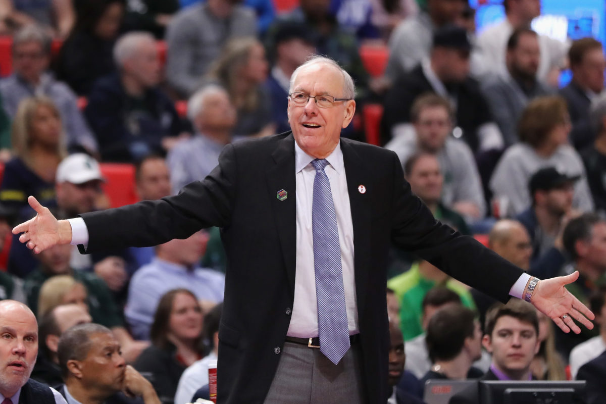 Jim Boeheim not happy with a call.
