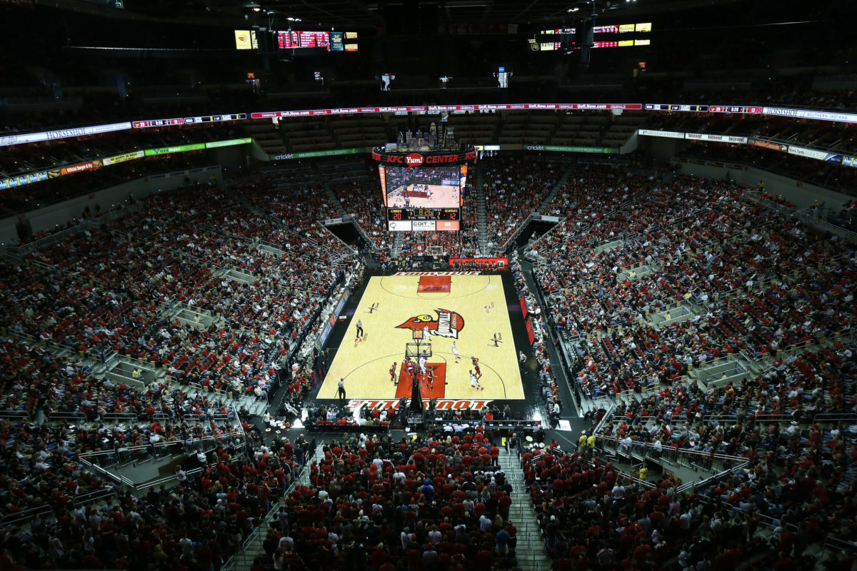 Louisville's basketball court during a game against Miami.