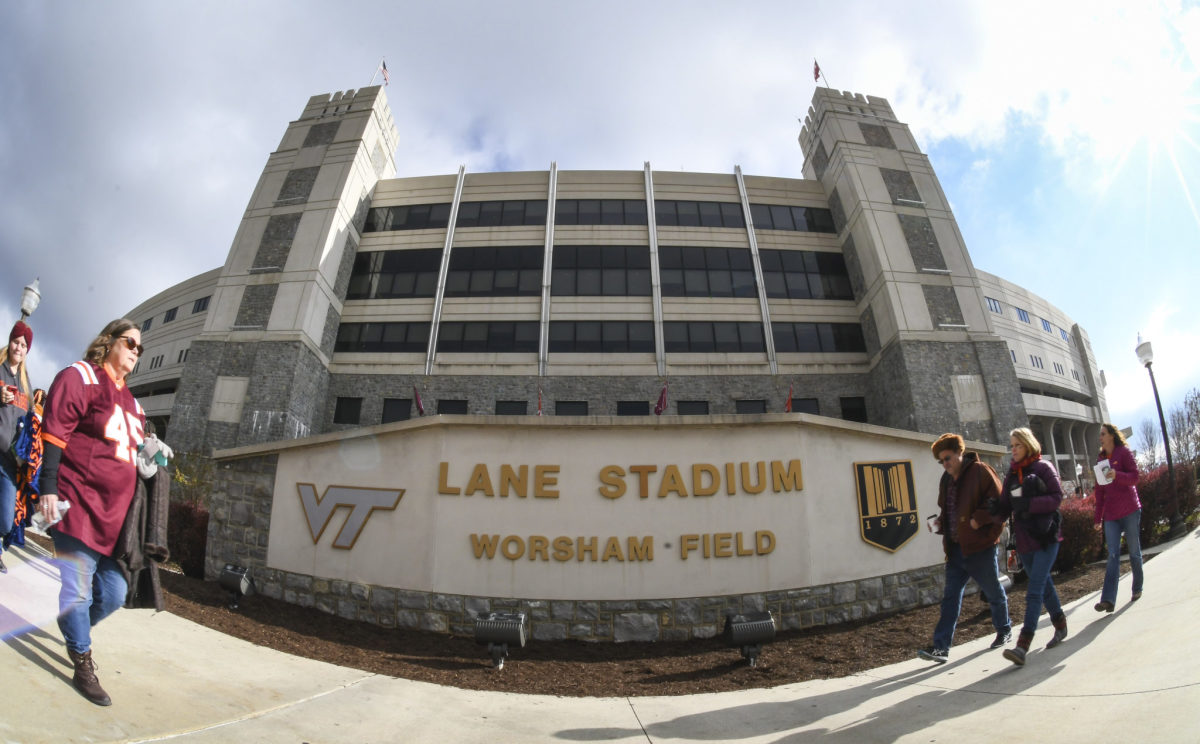 An exterior view of Virginia Tech's stadium.
