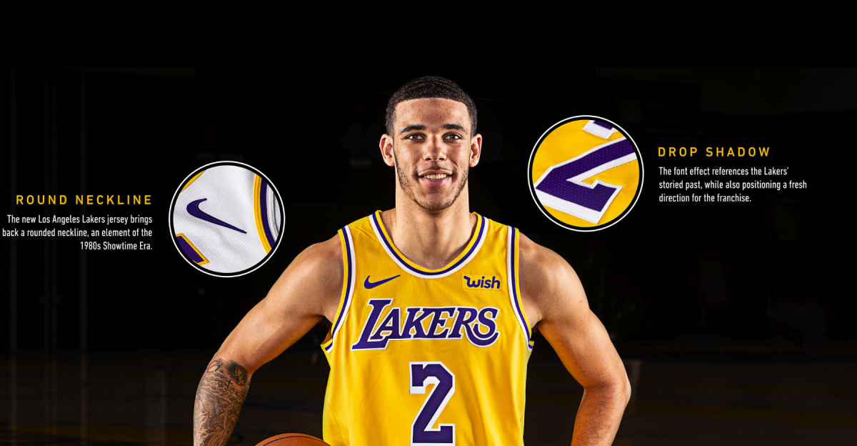 Lonzo Ball debuts the new Lakers jerseys.