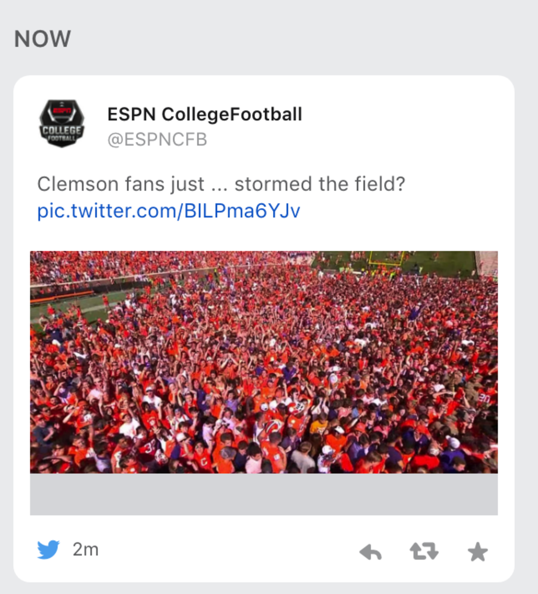 A screenshot of an ESPN college football tweet.