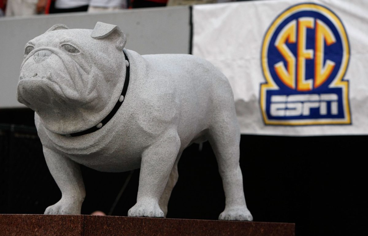 A statue of Georgia's Bulldog mascot.