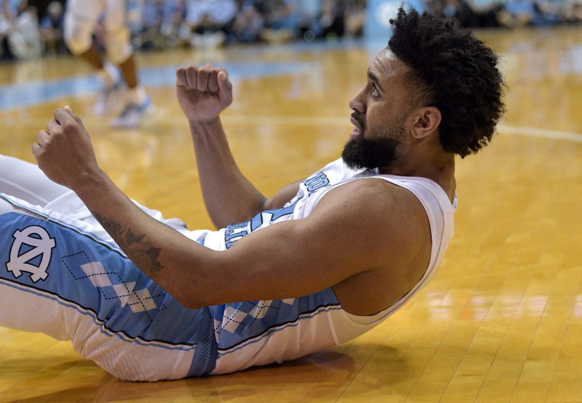 Joel Berry falls to the court.