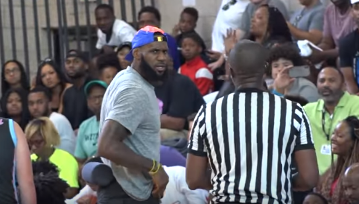 LeBron James has choice words for a referee at LeBron Jr.'s game.
