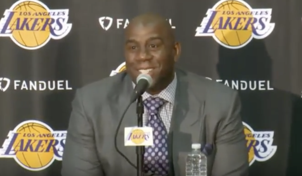 magic johnson introduced with the los angeles lakers