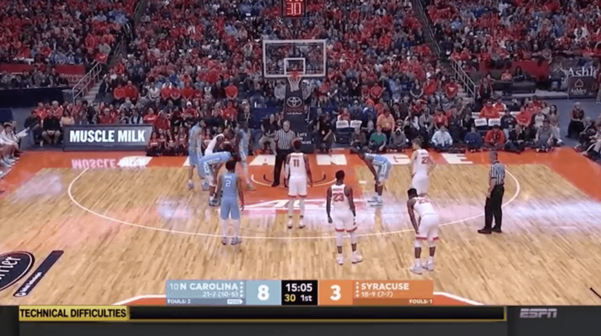 UNC playing Syracuse in basketball.