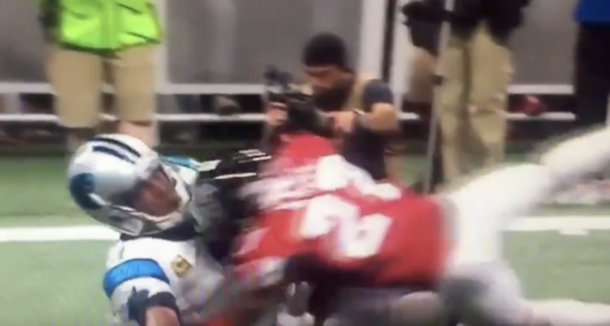 falcons player ejected for hit on cam newton