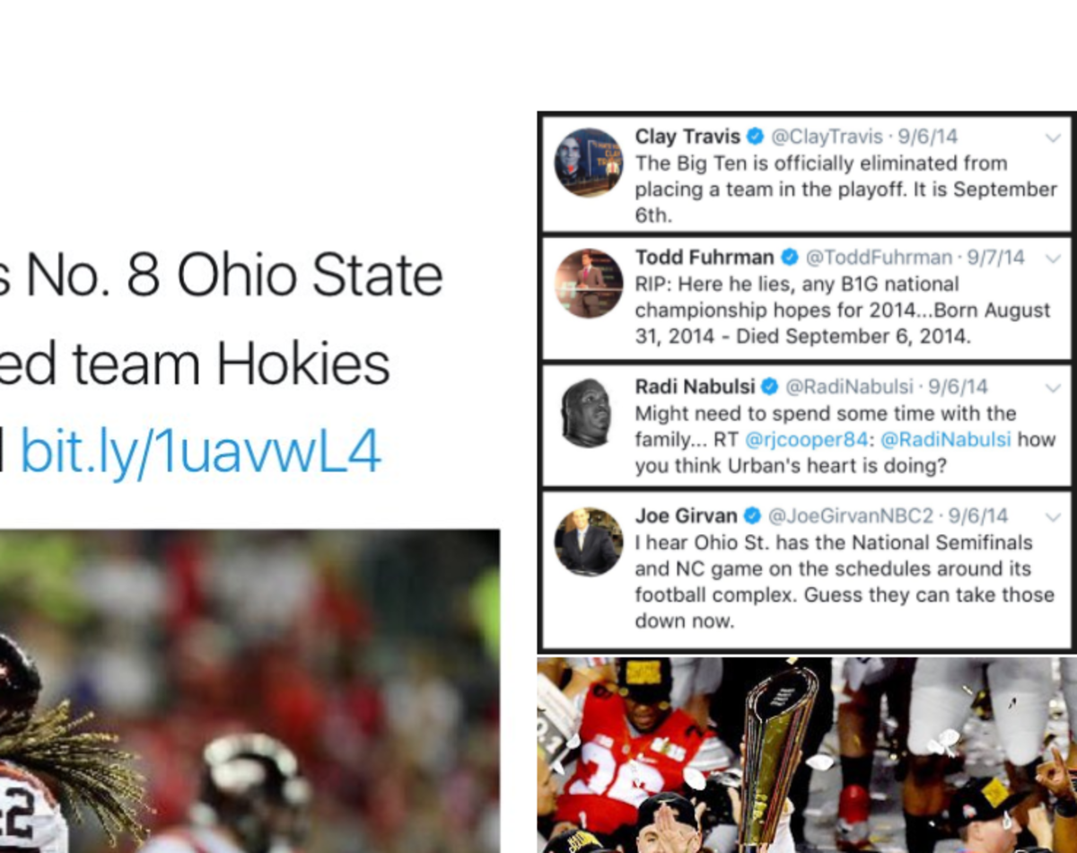 People think Ohio State was eliminated from playoff after 2014 Virginia Tech loss.