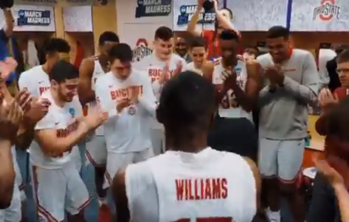 Ohio State celebrates in the locker room.