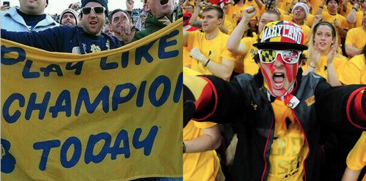 Notre Dame fans vs. Maryland fans.