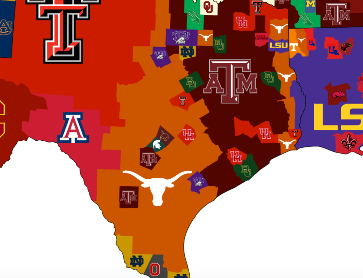 Reddit CFB's county-by-county map of most popular teams.