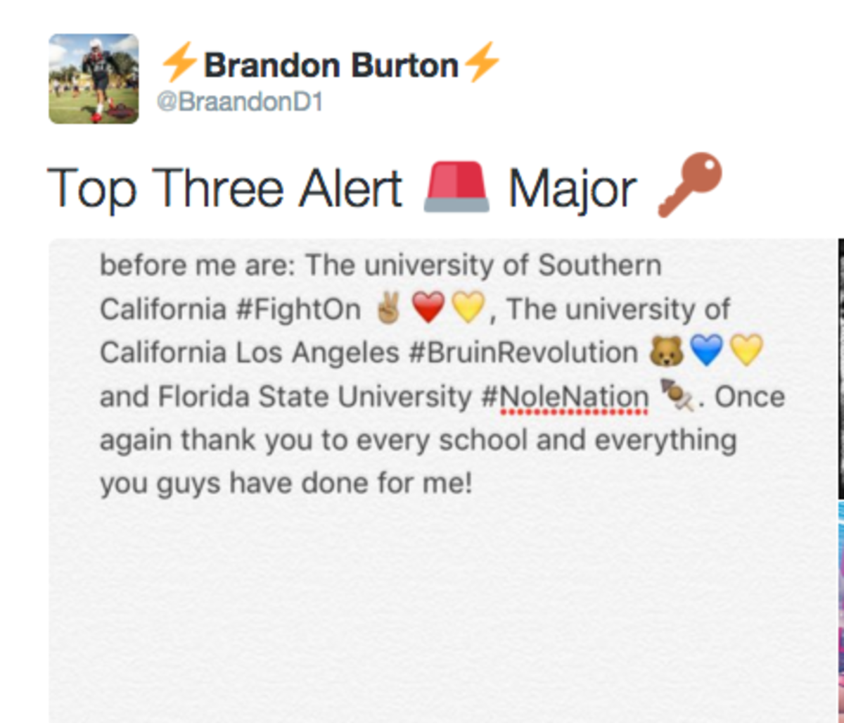 Brandon Burton makes announcement on Twitter.