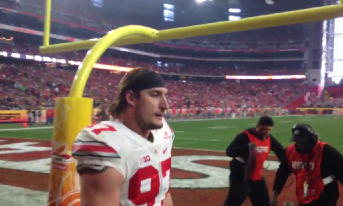 Joey Bosa leaves field after getting ejected.