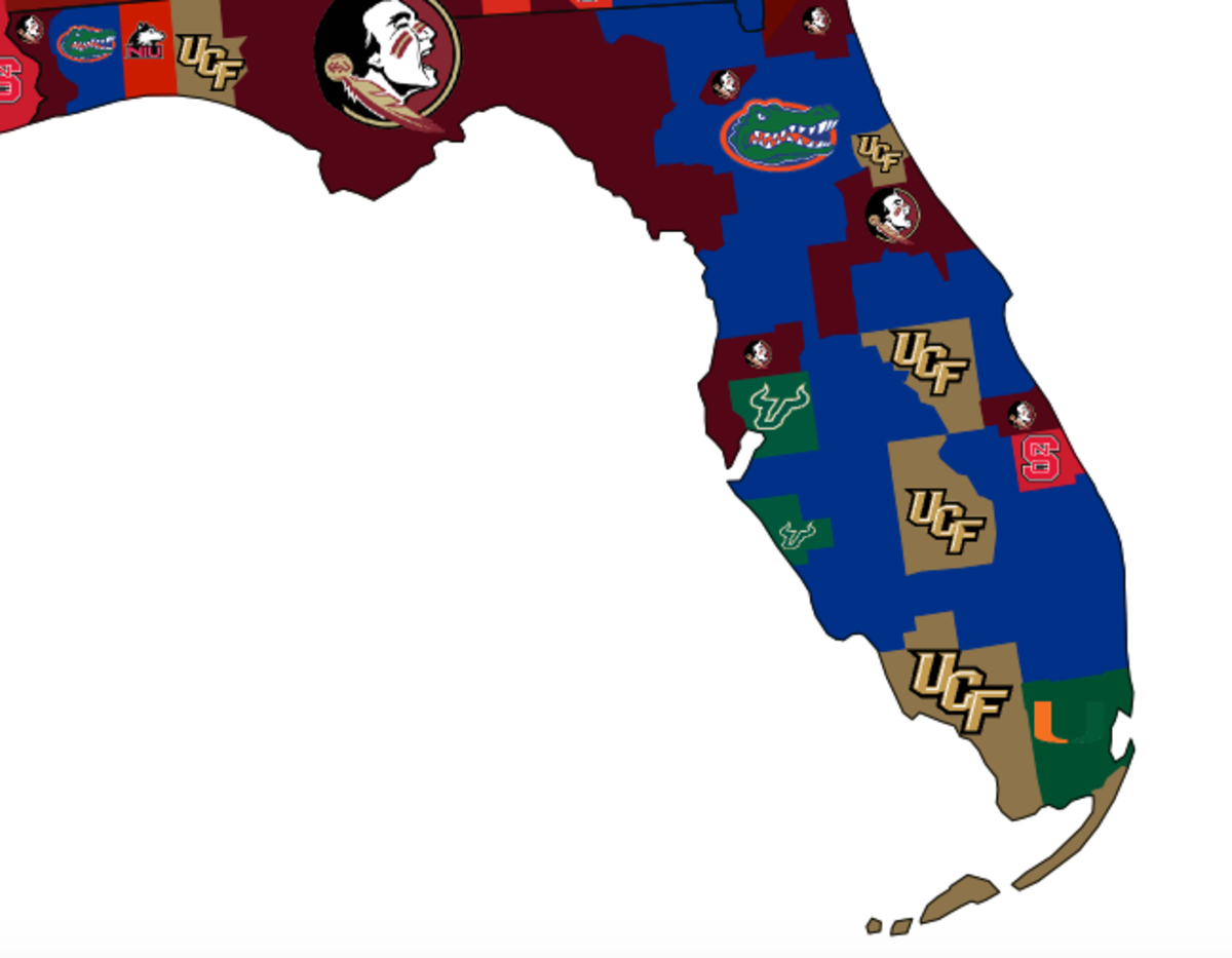Reddit CFB's county-by-county map of most popular teams.