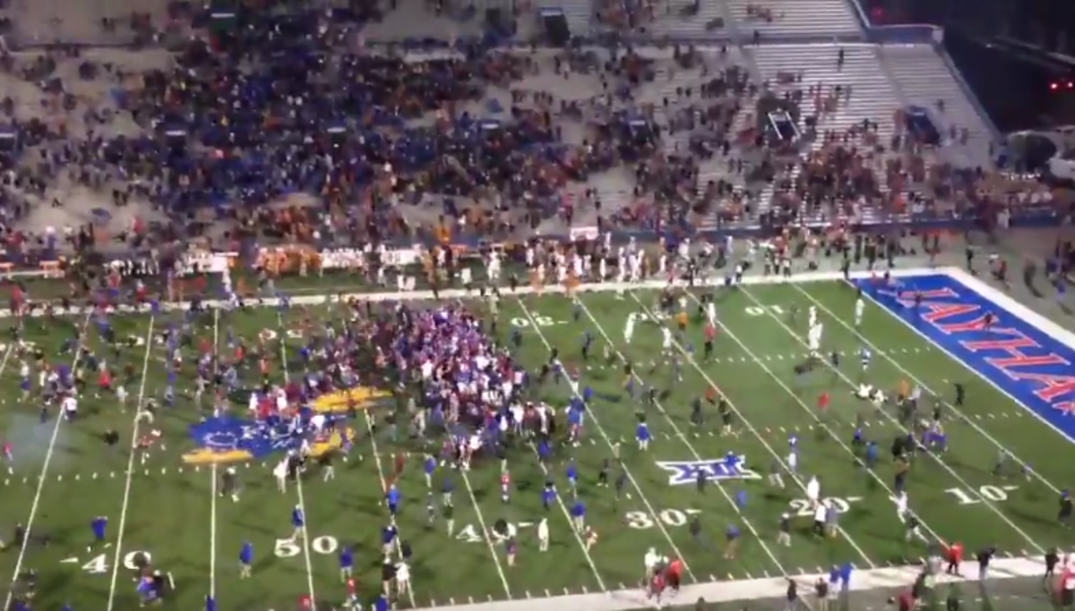 Kansas fans rushed the field after beating Texas.