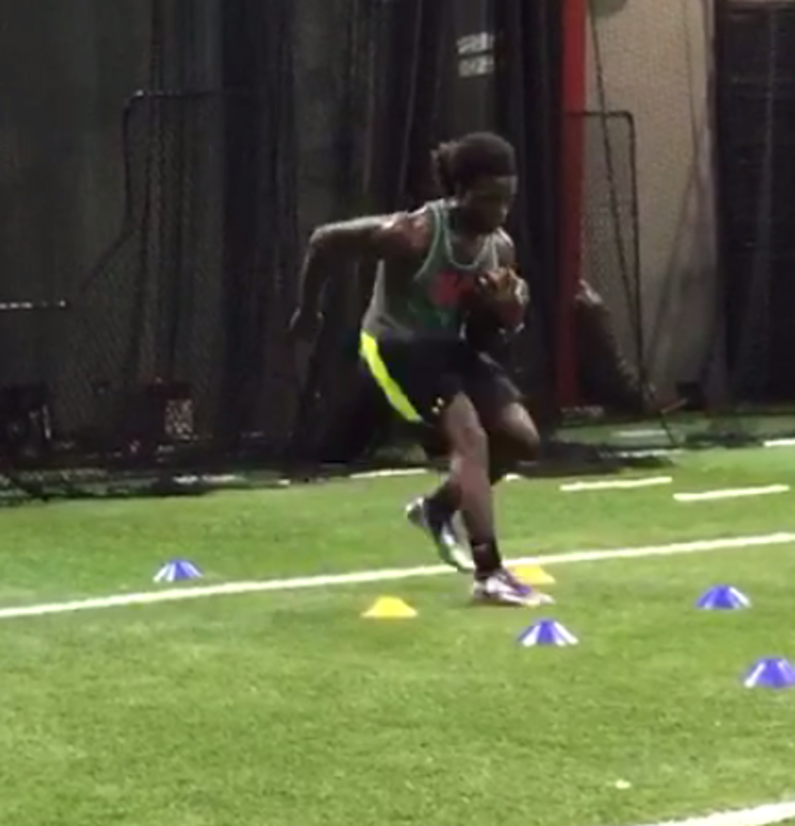 Dylan Moses of LSU works on his footwork.