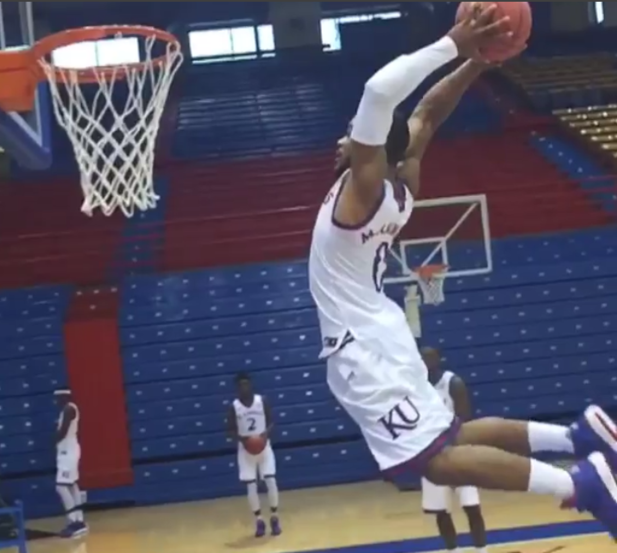 Frank Mason throwing down a dunk in practice.