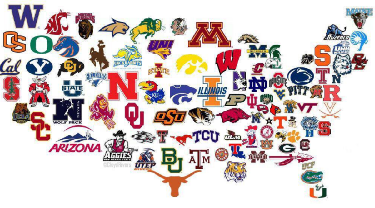 Logo map of college football teams.