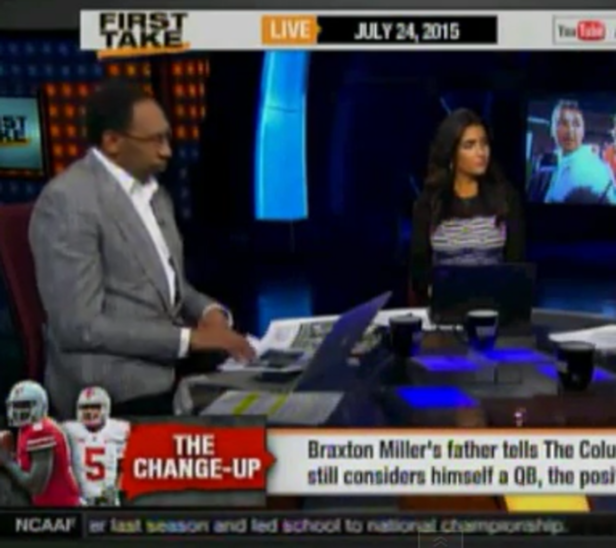 Stephen A. Smith and Molly Qerim on the set of ESPN First Take.