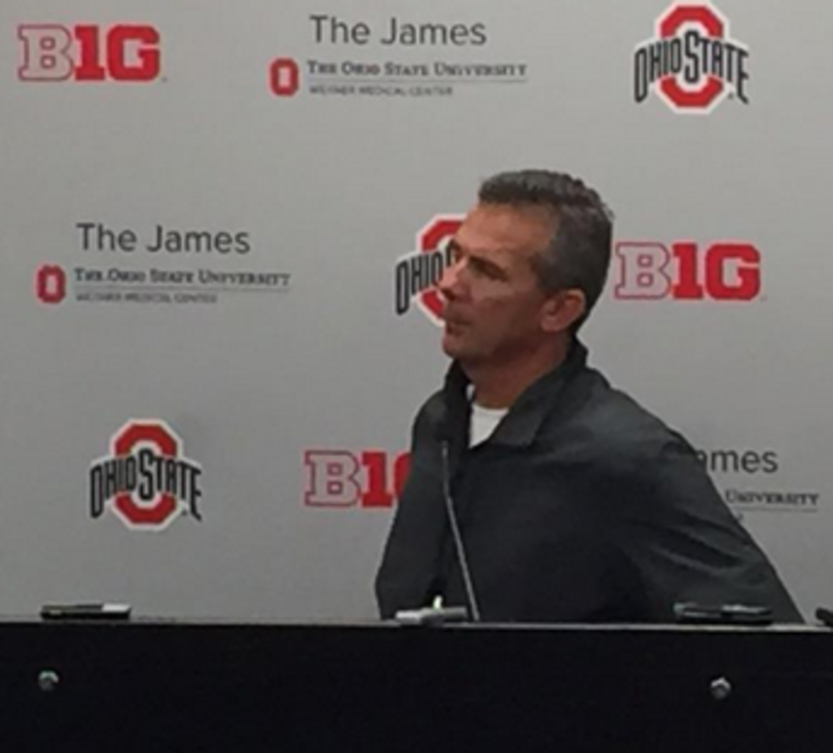 Urban Meyer speaks at a press conference about Cam Burrows.