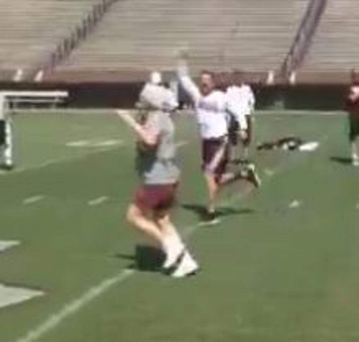 Mary, a 60+ year old Mississippi State fan, running the 40 yard dash.