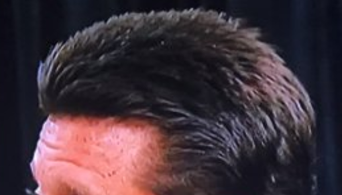 A closeup of Mike Gundy's hair.