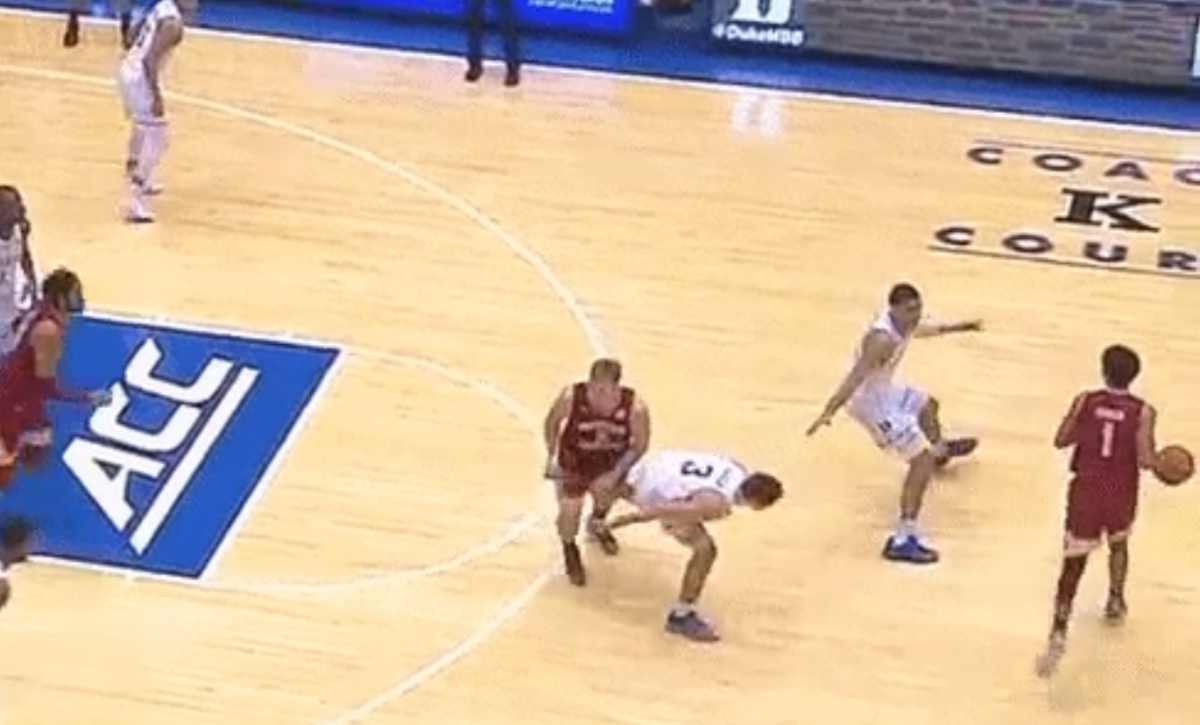 It's up for debate whether Grayson Allen tripped someone here.