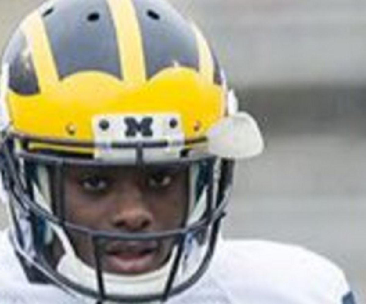 Close up of Jourdan Lewis with his helmet on.