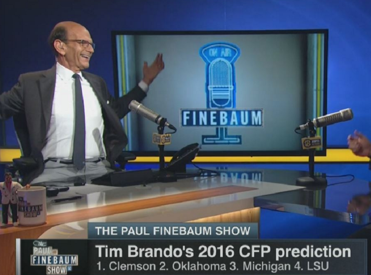 Paul Finebaum seen predicting CFB playoffs for 2016.