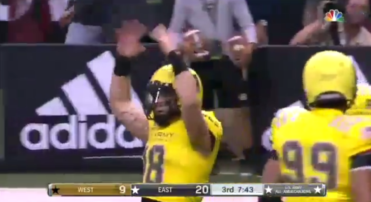 Tate Martell throws up the O-H after a score.