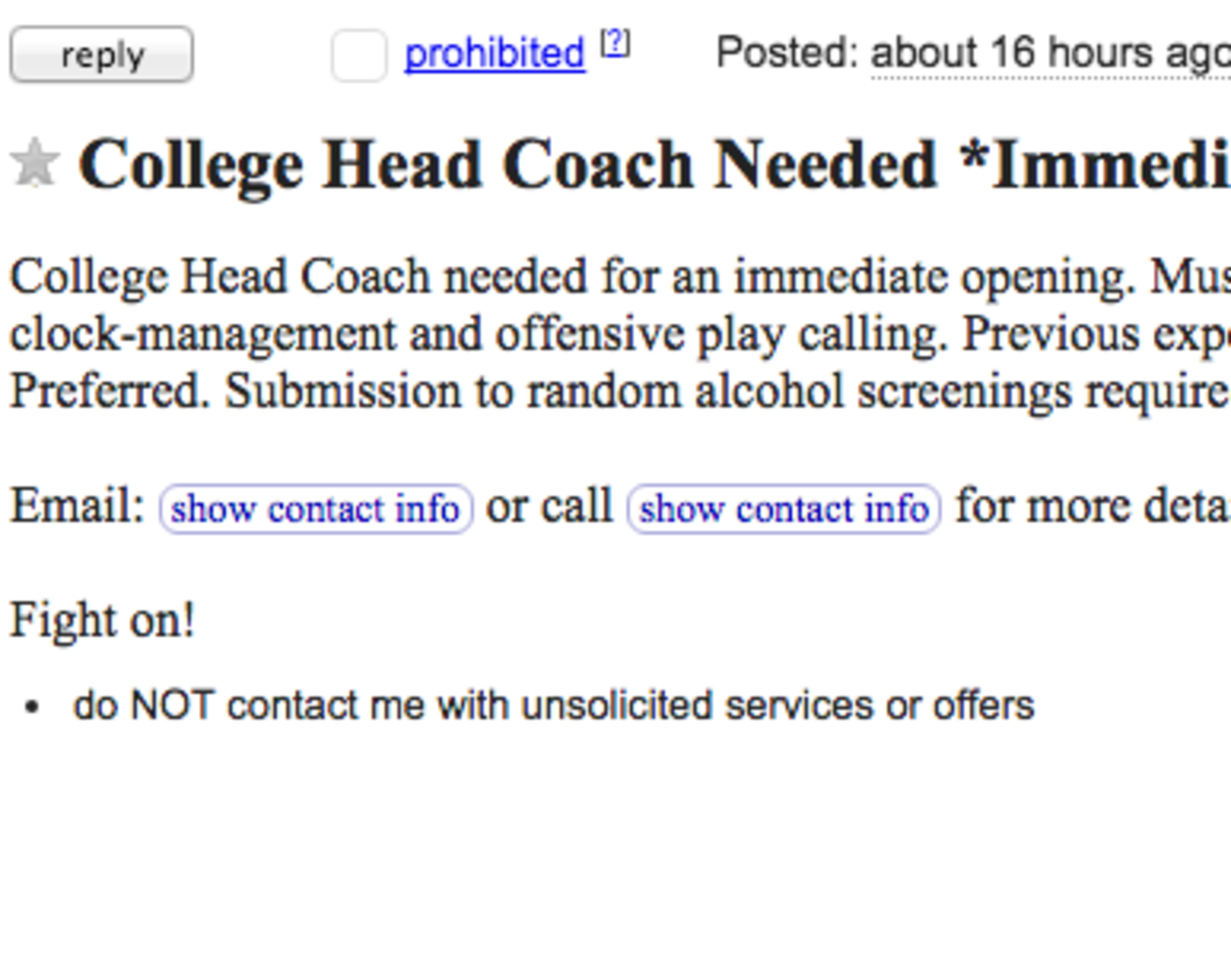 USC craigslist advertisement for a new head coach.