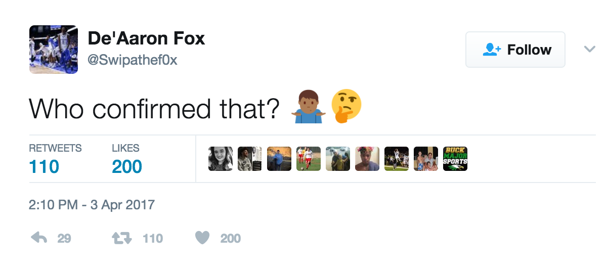 De'aaron fox questions comments over twitter.