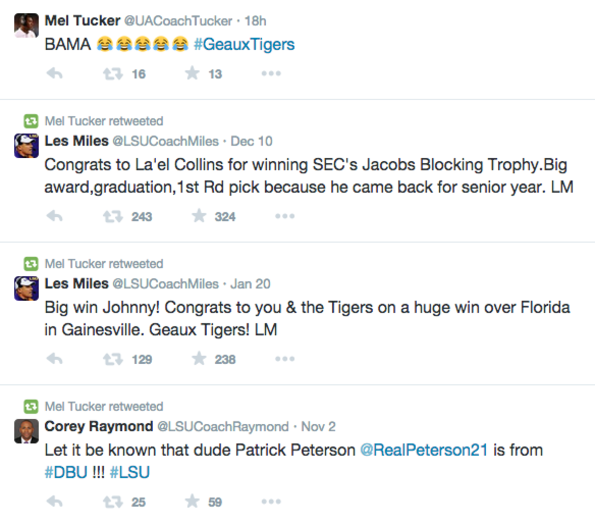 Alabama's Mel Tucker has Twitter hacked by LSU fans.