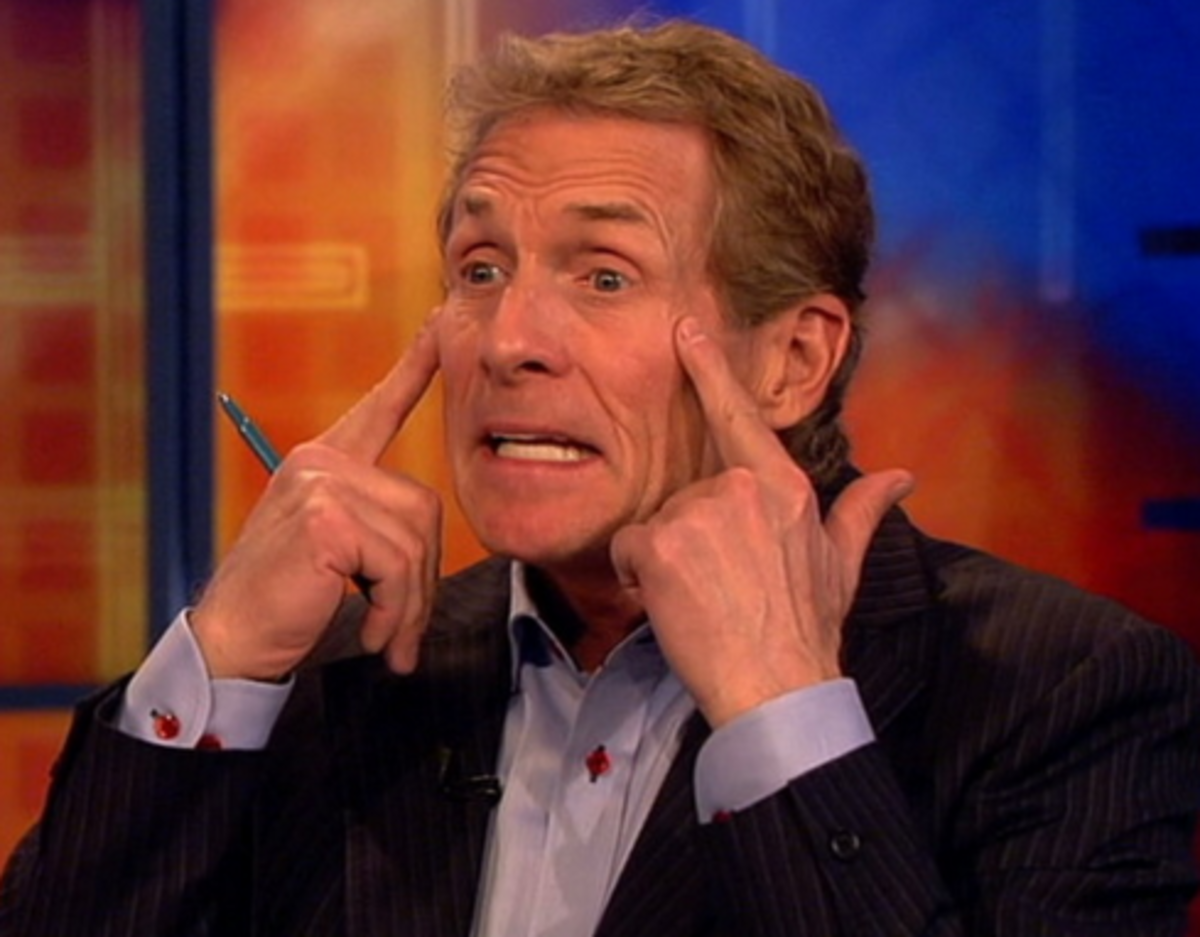 Skip Bayless pointing to his eyes on ESPN.