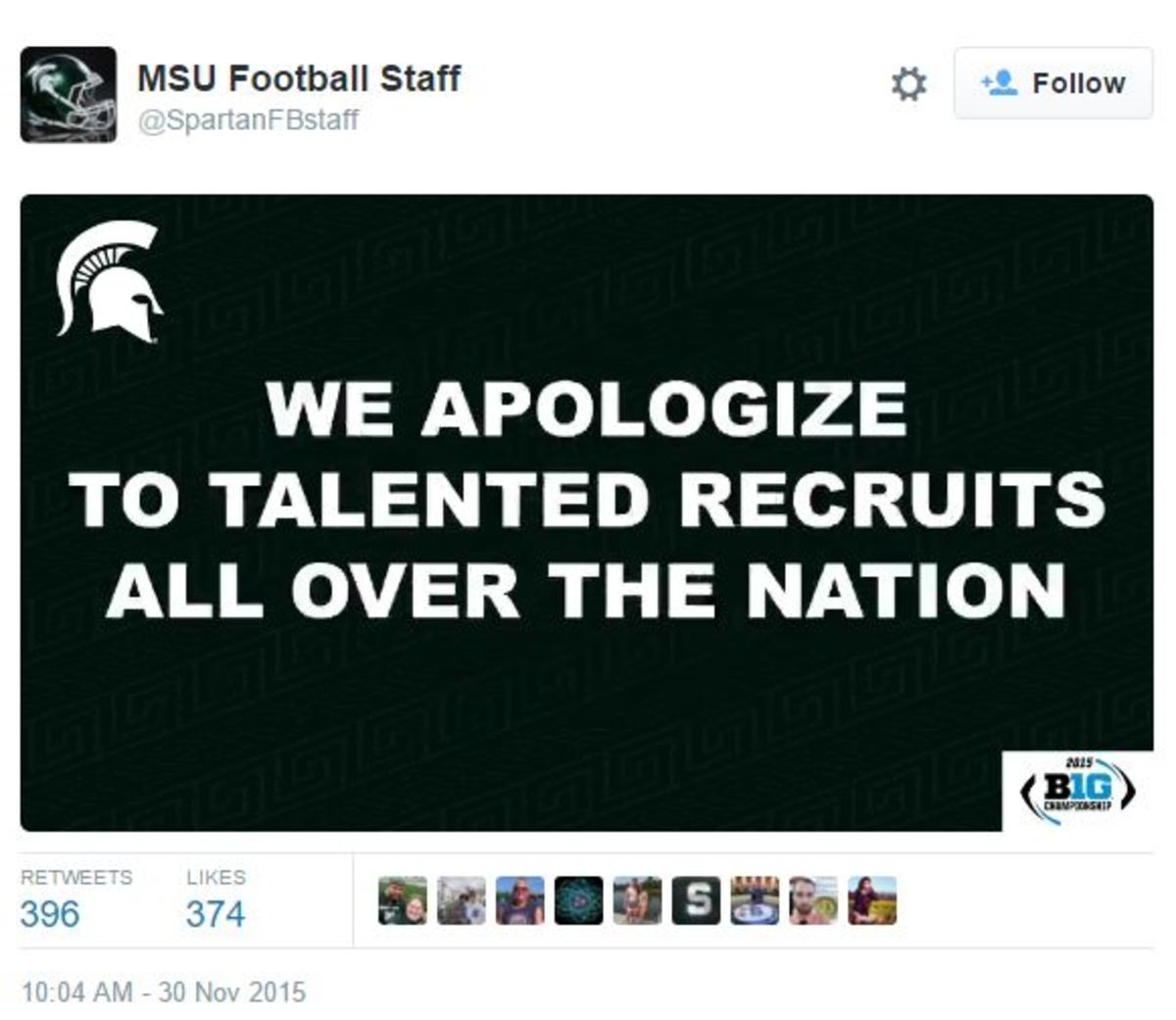 Michigan State apologizes to recruits who are unable to visit this weekend.